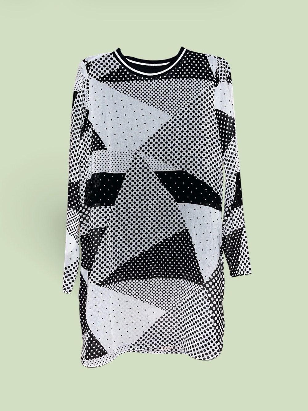 Calvin Klein Black & White Geometric Dot Long-Sleeve Dress